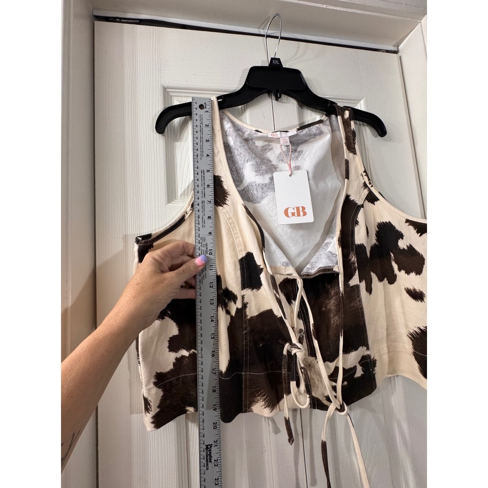 GB Gianni Bini Cow Print Lace Up Crop Top Brown Cream Sleeveless XXL NWT - Picture 5 of 5